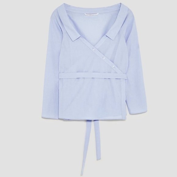 Zara Off-Shoulder Wrap Crossover Shirt - Picture 3 of 10